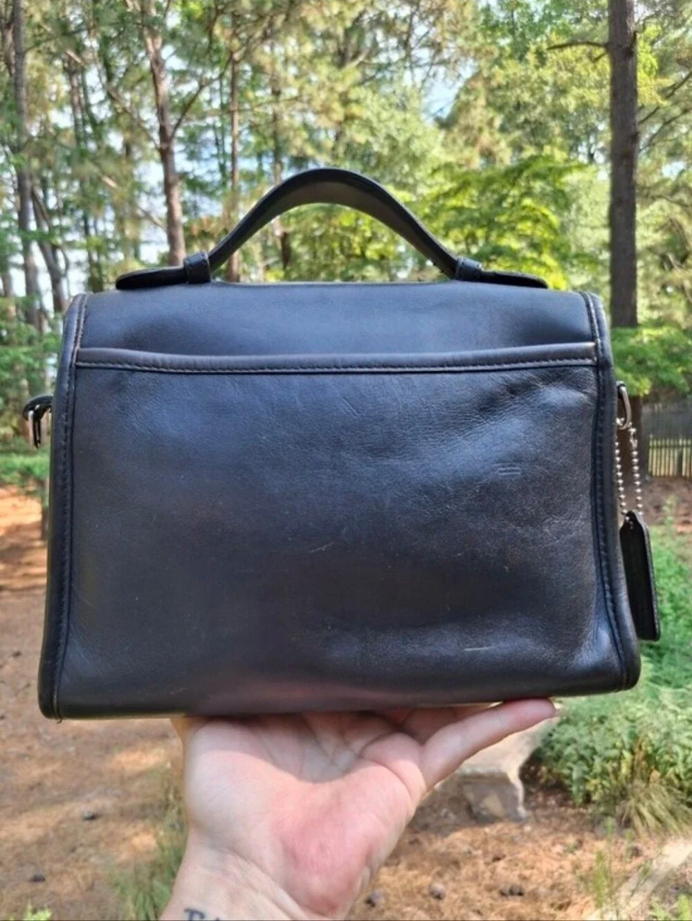 Rare VTG 2000 Coach Black Glove Tanned Leather Court Bag Nickel Hardware #9870